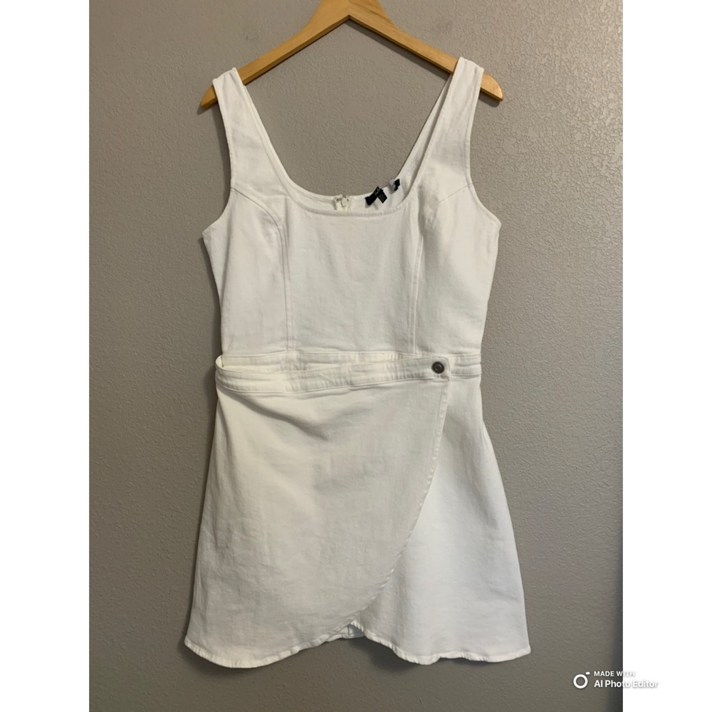 Lulus XL Merima White Denim Wrap Mini Dress NWOT Summer Vacation Casual - Picture 3 of 17